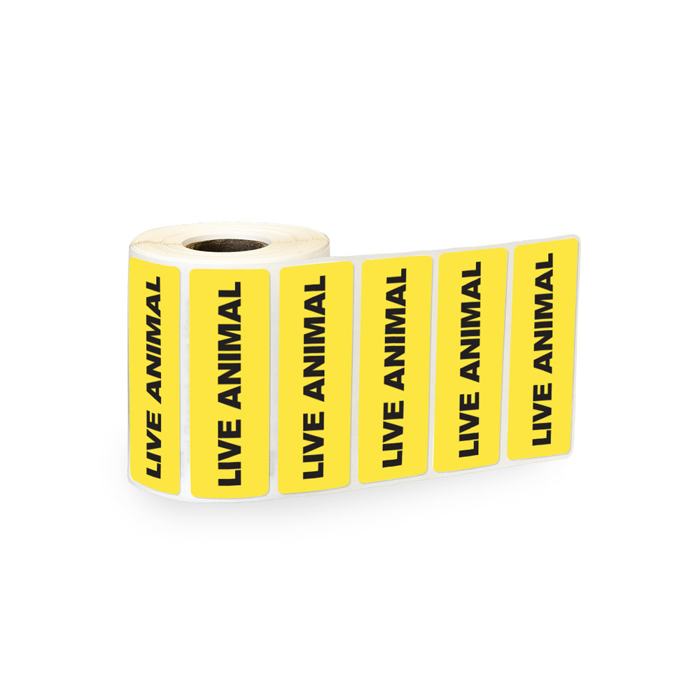 "Live Animal" Rectangular Paper Label with Yellow Background - 3" x 1 ...